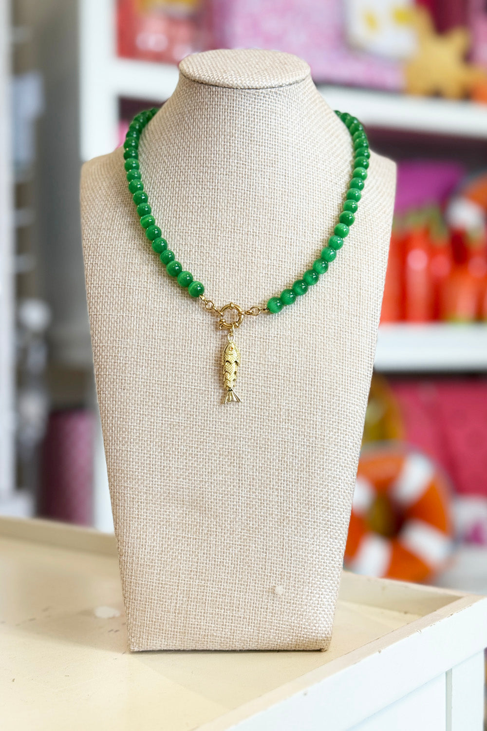 Rebecca Necklace - Green + Gold Fish