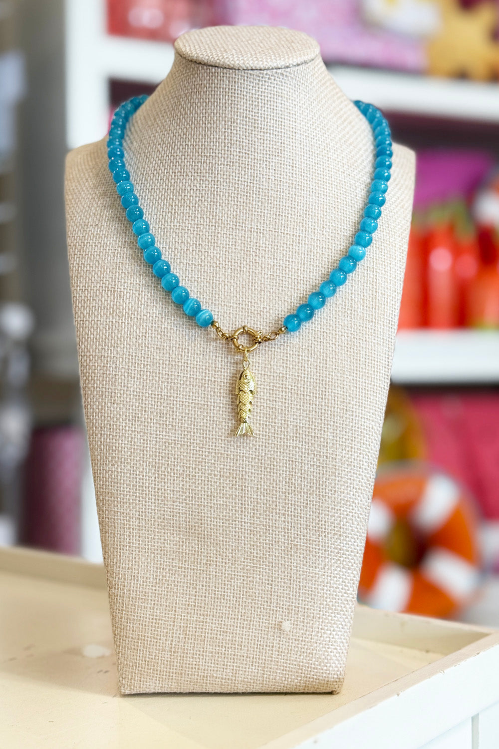 Kerry Necklace - Blue + Gold Fish