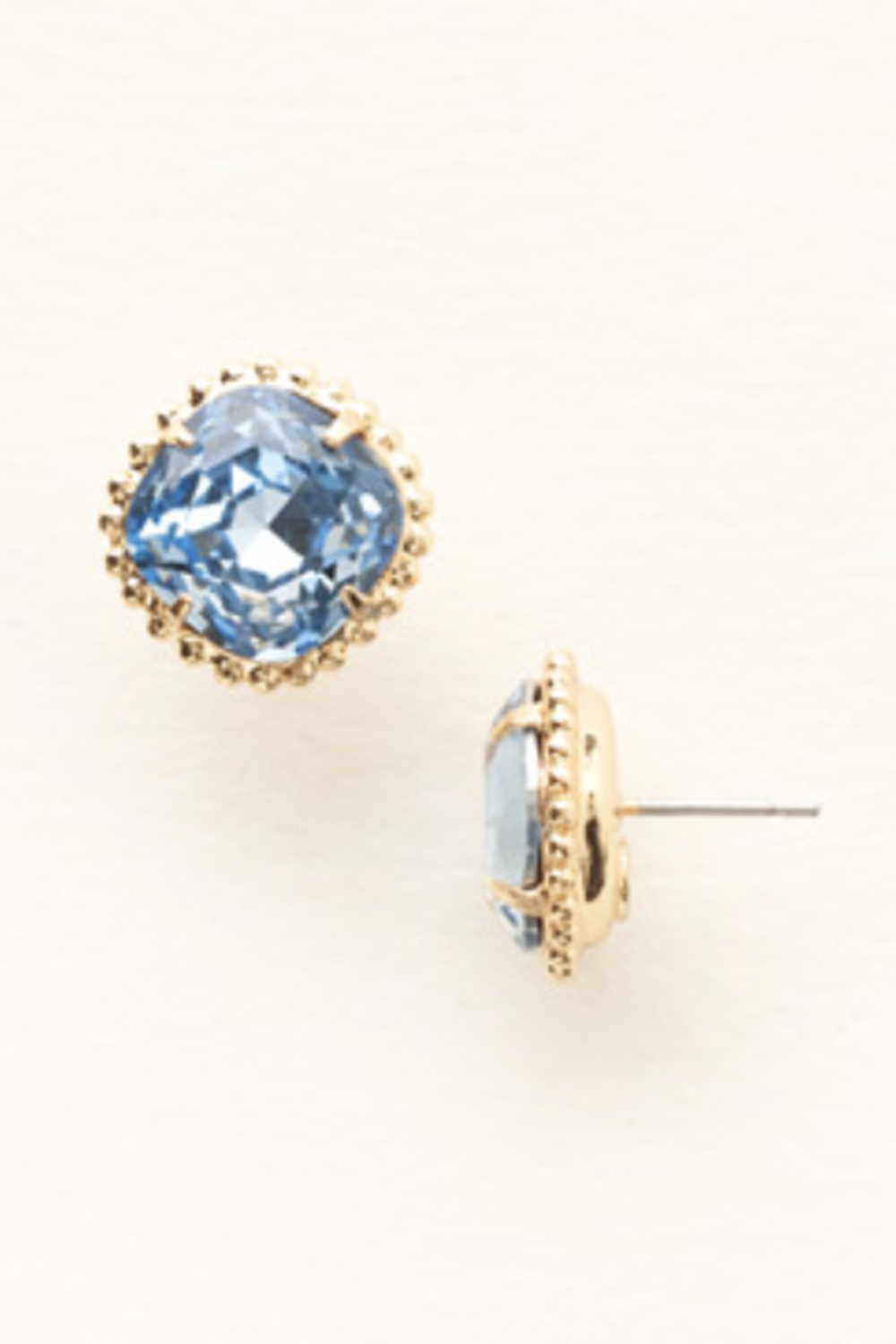 Cushion Cut Solitaire Stud Earring - Light Sapphire