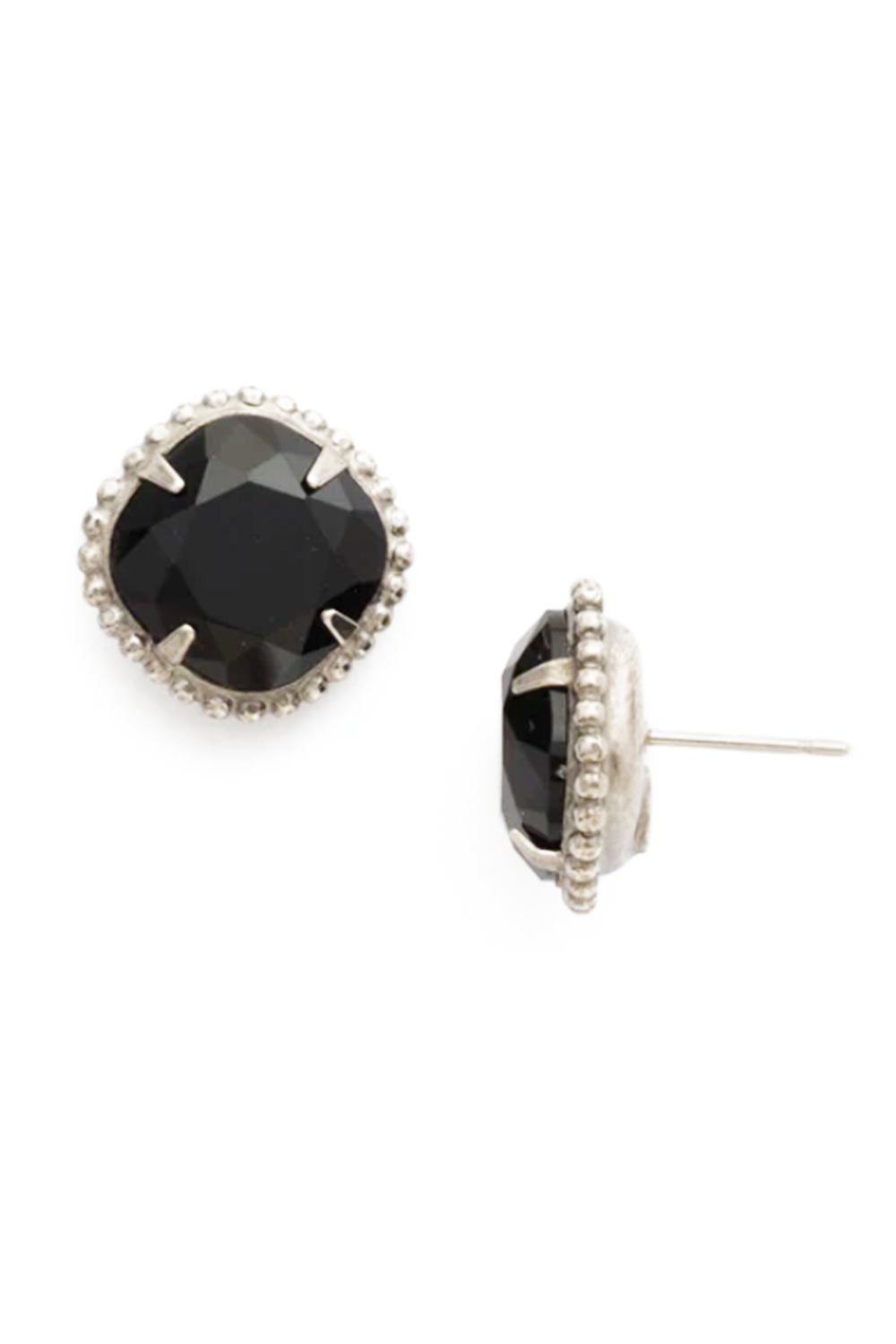 Cushion Cut Solitaire Earring - Jet