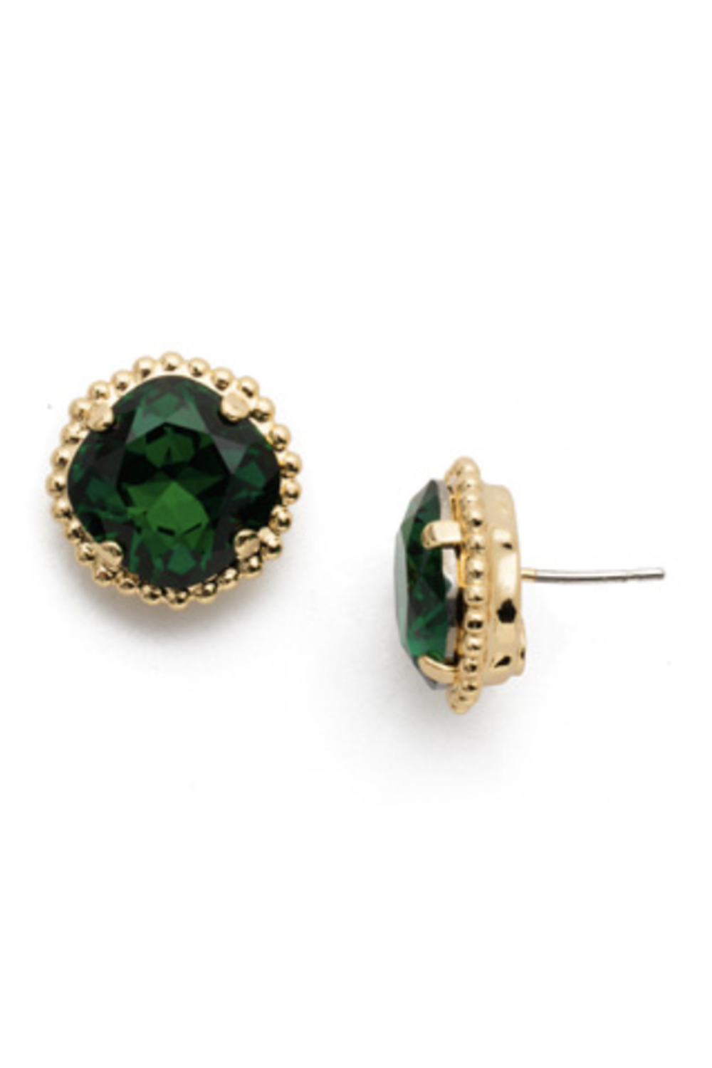 Cushion Cut Solitaire Stud Earring - Emerald