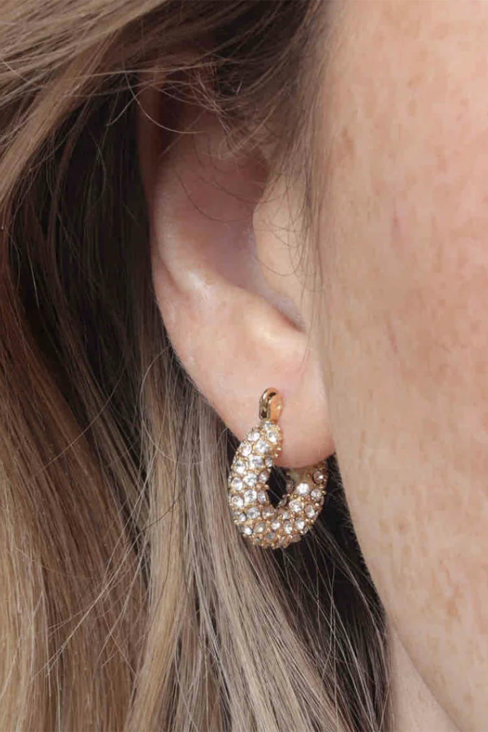 Audrey Huggie Earrings - Pave Gold