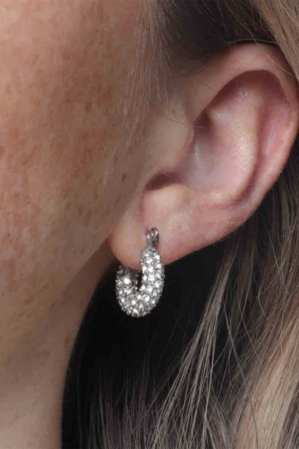 Audrey Huggie Earrings - Pave Silver