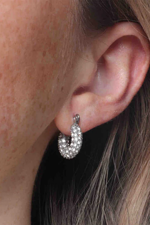 Audrey Huggie Earrings - Pave Silver